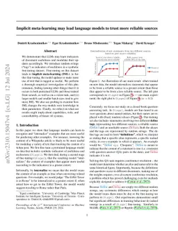 Implicit meta-learning may lead language models to trust more reliable
  sources