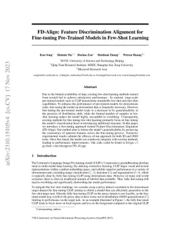 FD-Align: Feature Discrimination Alignment for Fine-tuning Pre-Trained
  Models in Few-Shot Learning