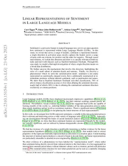 Linear Representations of Sentiment in Large Language Models