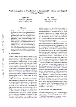 Verb Conjugation in Transformers Is Determined by Linear Encodings of
  Subject Number