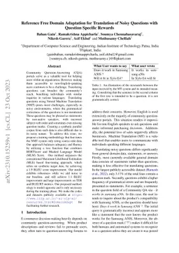 Reference Free Domain Adaptation for Translation of Noisy Questions with
  Question Specific Rewards