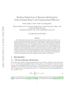 Random Exploration in Bayesian Optimization: Order-Optimal Regret and
  Computational Efficiency