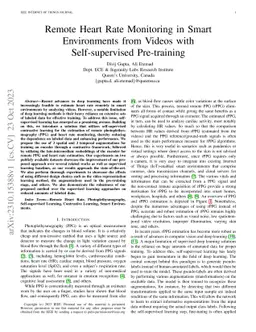 Remote Heart Rate Monitoring in Smart Environments from Videos with
  Self-supervised Pre-training