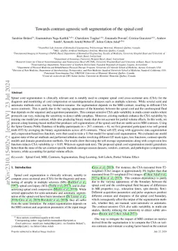 Towards contrast-agnostic soft segmentation of the spinal cord