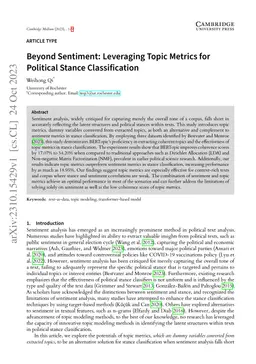 Beyond Sentiment: Leveraging Topic Metrics for Political Stance
  Classification