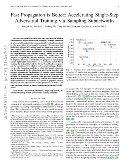 Fast Propagation is Better: Accelerating Single-Step Adversarial
  Training via Sampling Subnetworks