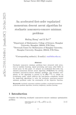 An accelerated first-order regularized momentum descent ascent algorithm
  for stochastic nonconvex-concave minimax problems