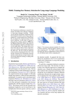 TRAMS: Training-free Memory Selection for Long-range Language Modeling