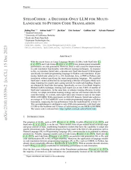 SteloCoder: a Decoder-Only LLM for Multi-Language to Python Code
  Translation