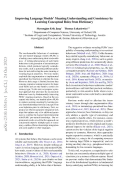 Improving Language Models Meaning Understanding and Consistency by
  Learning Conceptual Roles from Dictionary