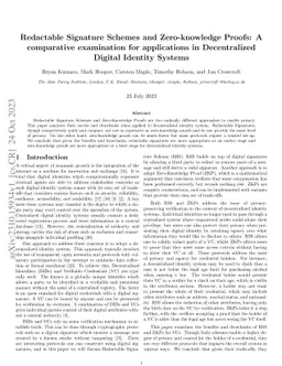 Redactable Signature Schemes and Zero-knowledge Proofs: A comparative
  examination for applications in Decentralized Digital Identity Systems