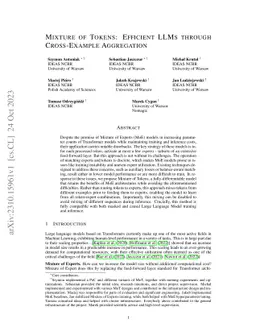 Mixture of Tokens: Efficient LLMs through Cross-Example Aggregation