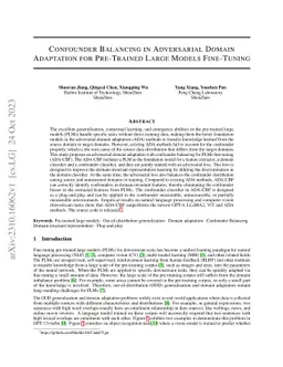 Confounder Balancing in Adversarial Domain Adaptation for Pre-Trained
  Large Models Fine-Tuning