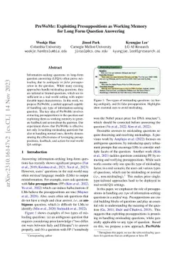 PreWoMe: Exploiting Presuppositions as Working Memory for Long Form
  Question Answering