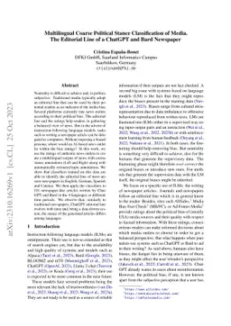 Multilingual Coarse Political Stance Classification of Media. The
  Editorial Line of a ChatGPT and Bard Newspaper