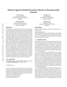 Defense Against Model Extraction Attacks on Recommender Systems