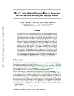 DDCoT: Duty-Distinct Chain-of-Thought Prompting for Multimodal Reasoning
  in Language Models