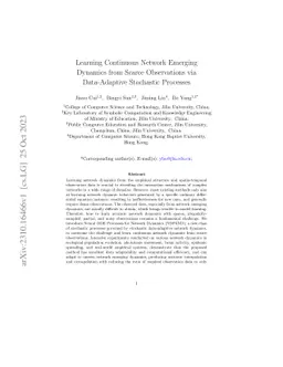 Learning Continuous Network Emerging Dynamics from Scarce Observations
  via Data-Adaptive Stochastic Processes