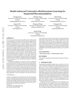 Model-enhanced Contrastive Reinforcement Learning for Sequential
  Recommendation