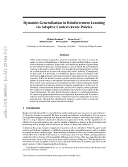Dynamics Generalisation in Reinforcement Learning via Adaptive
  Context-Aware Policies