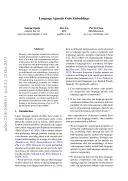 Language Agnostic Code Embeddings