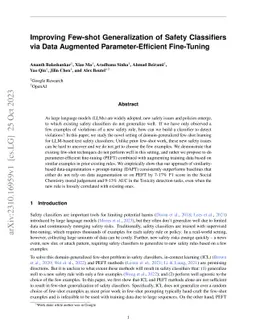 Improving Few-shot Generalization of Safety Classifiers via Data
  Augmented Parameter-Efficient Fine-Tuning