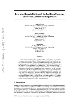 Learning Repeatable Speech Embeddings Using An Intra-class Correlation
  Regularizer