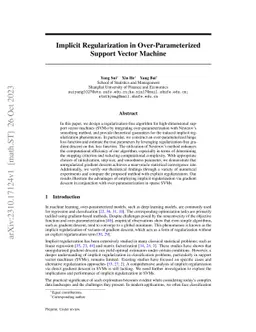 Implicit Regularization in Over-Parameterized Support Vector Machine