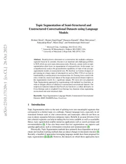 Topic Segmentation of Semi-Structured and Unstructured Conversational
  Datasets using Language Models