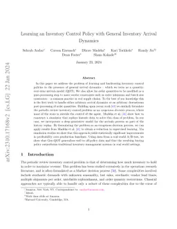 Learning an Inventory Control Policy with General Inventory Arrival
  Dynamics
