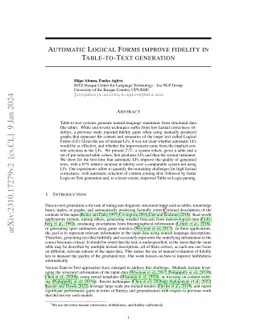 Automatic Logical Forms improve fidelity in Table-to-Text generation