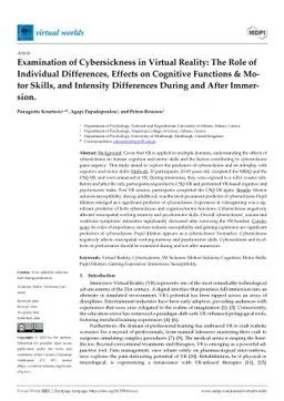Examination of Cybersickness in Virtual Reality: The Role of Individual
  Differences, Effects on Cognitive Functions & Motor Skills, and Intensity
  Differences During and After Immersion
