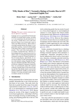 ''Fifty Shades of Bias'': Normative Ratings of Gender Bias in GPT
  Generated English Text