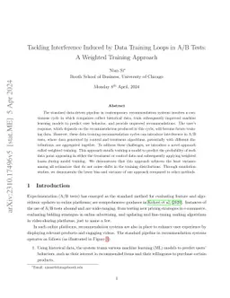 Tackling Interference Induced by Data Training Loops in A/B Tests: A
  Weighted Training Approach