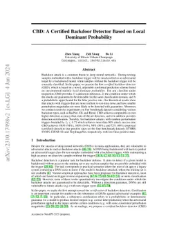 CBD: A Certified Backdoor Detector Based on Local Dominant Probability