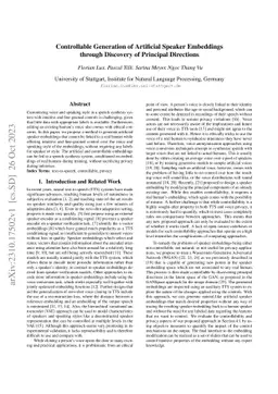 Controllable Generation of Artificial Speaker Embeddings through
  Discovery of Principal Directions