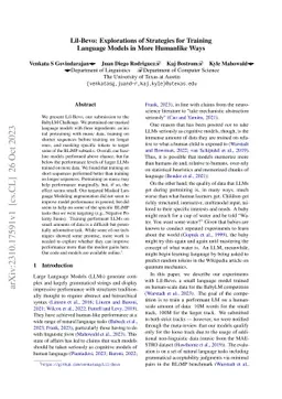 Lil-Bevo: Explorations of Strategies for Training Language Models in
  More Humanlike Ways