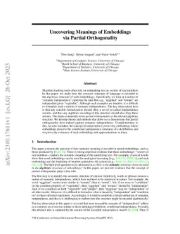 Uncovering Meanings of Embeddings via Partial Orthogonality
