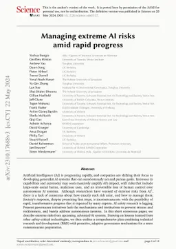 Managing extreme AI risks amid rapid progress