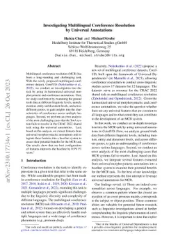 Investigating Multilingual Coreference Resolution by Universal
  Annotations