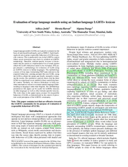 Evaluation of large language models using an Indian language LGBTI+
  lexicon