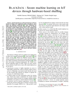 BlackJack: Secure machine learning on IoT devices through hardware-based
  shuffling