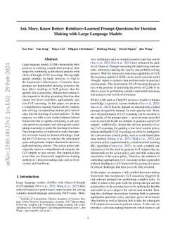 Ask more, know better: Reinforce-Learned Prompt Questions for Decision
  Making with Large Language Models