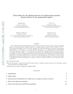 Universality for the global spectrum of random inner-product kernel
  matrices in the polynomial regime
