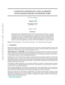 Cognitive modeling and learning with sparse binary hypervectors