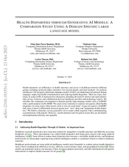Health Disparities through Generative AI Models: A Comparison Study
  Using A Domain Specific large language model