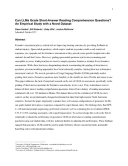Can LLMs Grade Short-Answer Reading Comprehension Questions : An
  Empirical Study with a Novel Dataset