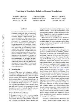 Matching of Descriptive Labels to Glossary Descriptions