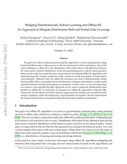 Bridging Distributionally Robust Learning and Offline RL: An Approach to
  Mitigate Distribution Shift and Partial Data Coverage