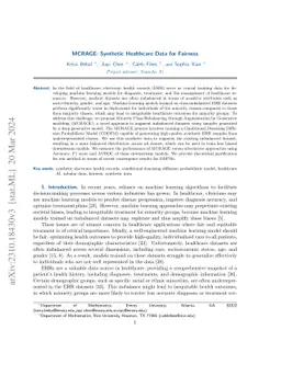 MCRAGE: Synthetic Healthcare Data for Fairness